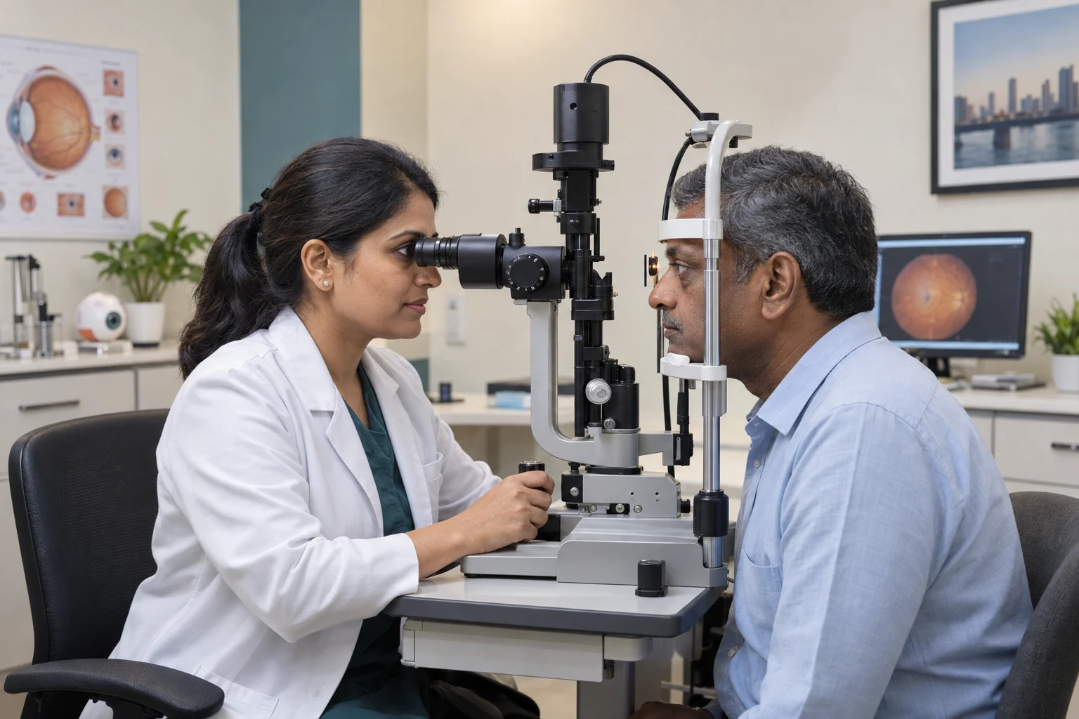 Ophthalmologist performing a comprehensive slit-lamp eye examination